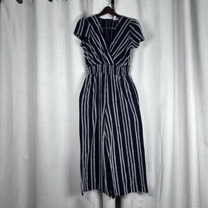 Anthropologie Dolan Canovas Textured Striped Navy Blue White Jumpsuit Small